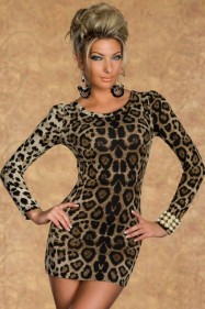 Леопардовое платье с длинными рукавами