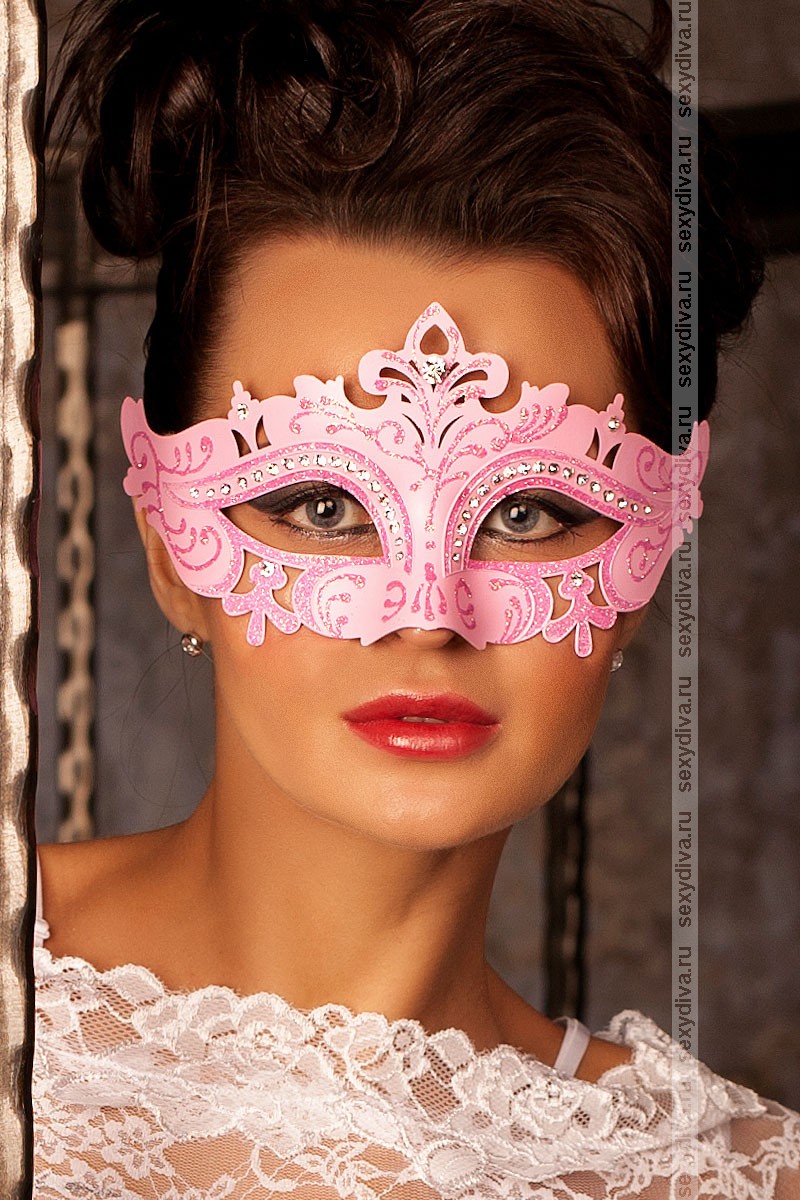 Карнавальная маска со стразами и глиттером (розовый)